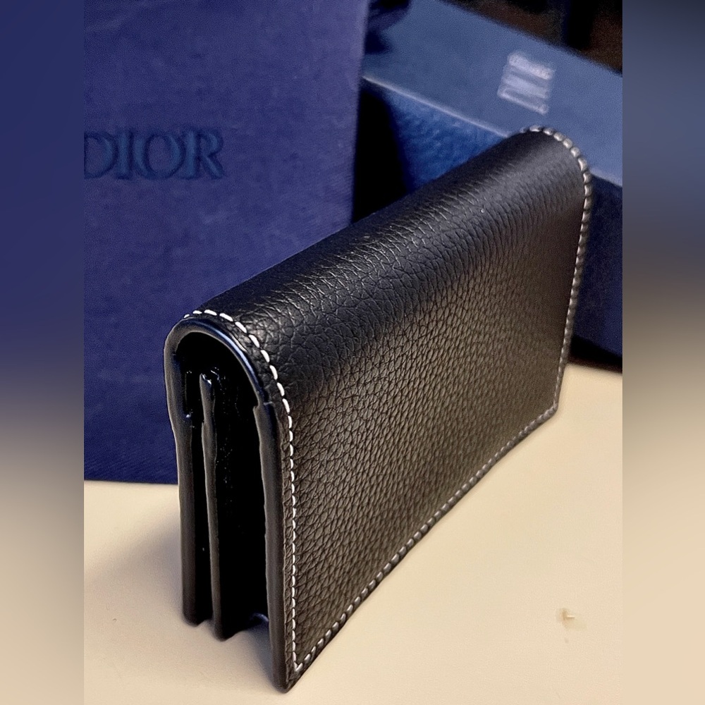 Dior NWOT Leather Wallet with Box&Dust bagPebbled black leather/white stitching - Picture 9 of 15